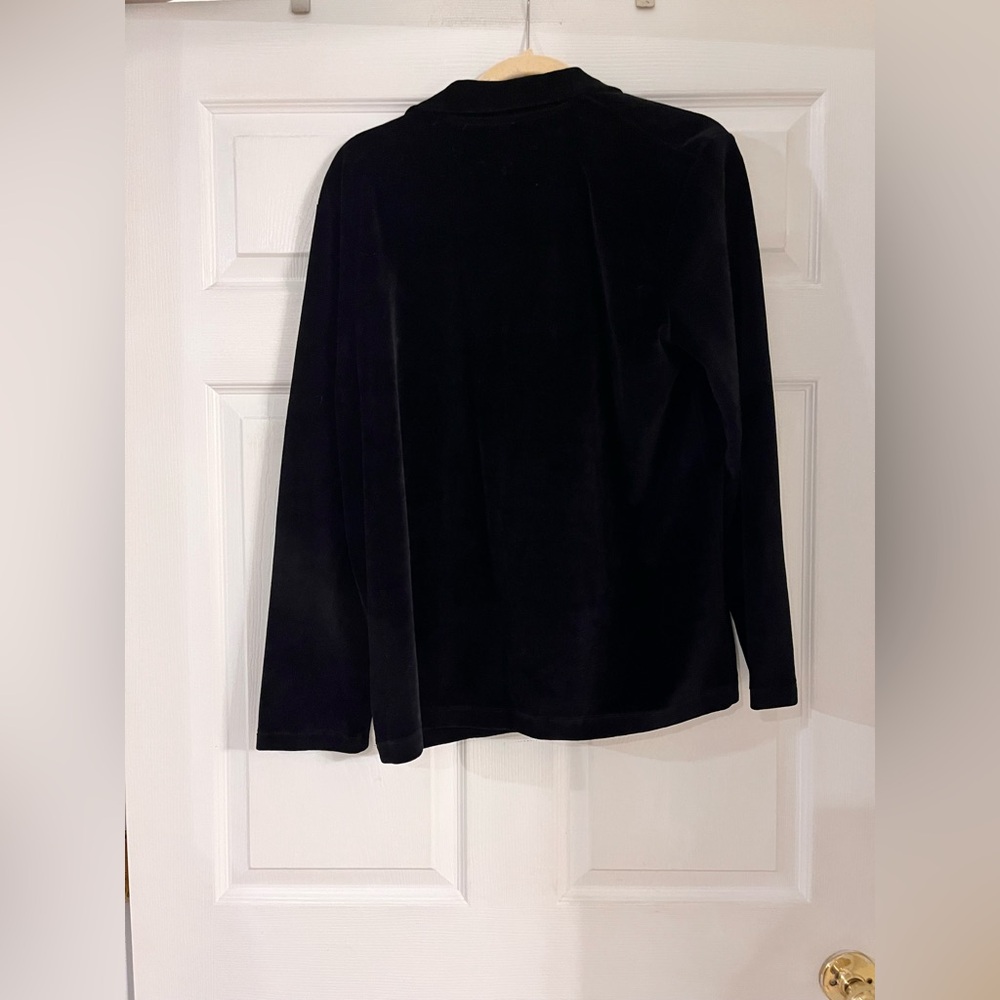 Lauren Ralph Lauren Crested Black Velour Pullover 1/4 Zip  Women Size Large NWT - Picture 2 of 7